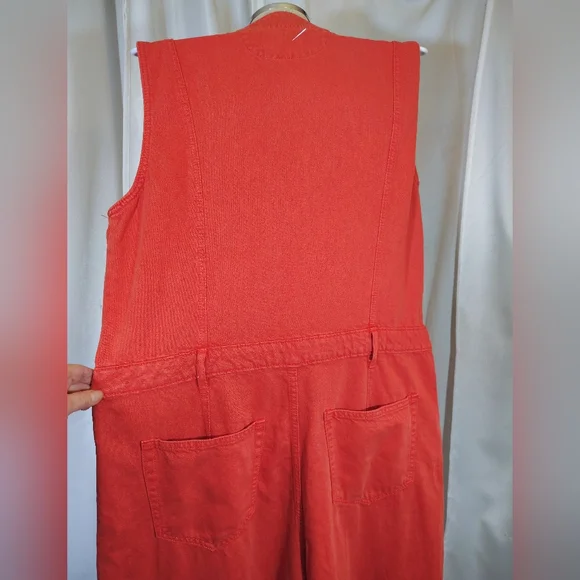 Madewell Crop Denim Overalls, Women Orange, Sleeveless, Pockets, Wide Leg, 14 - Picture 8 of 13
